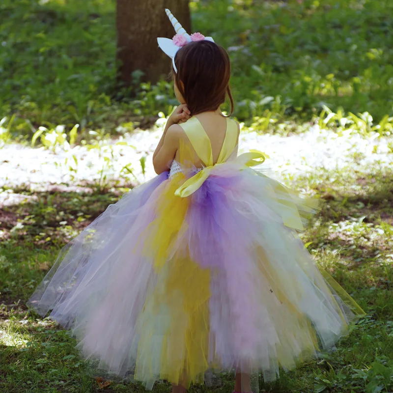 Fancy Girls Tulle Unicorn Tutu Dress Pastel Rainbow Princess Baby Birthday Party Children Halloween Clothing | Детская одежда и