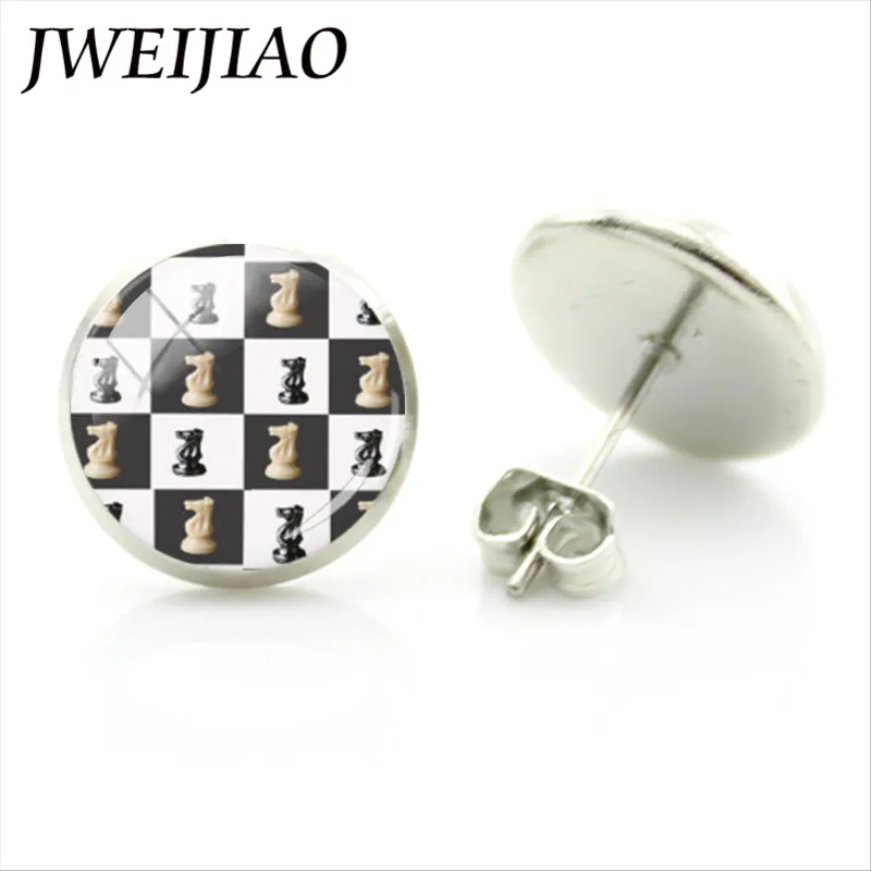JWEIJIAO Fashion I Love Chess Earrings Knight Castle Stud Earring Personality International Lovers Ear CH15 | Украшения и