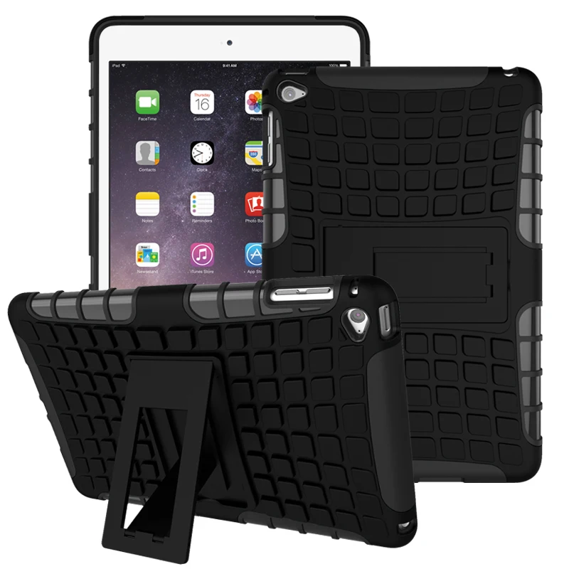 

Anti-Shock Heavy Duty PC Silicone Back Cover For ipad mini 4 safe Anti-slip Tablet Stand Case for Apple iPad mini 1 2 3 + pen