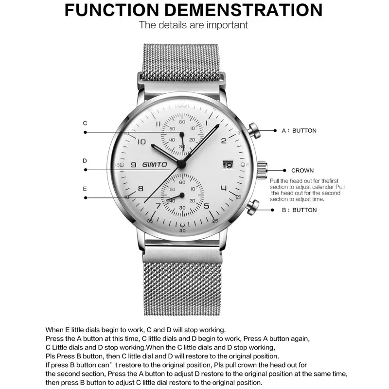 GIMTO Роскошные брендовые Для мужчин Бизнес спортивные часы Водонепроницаемый