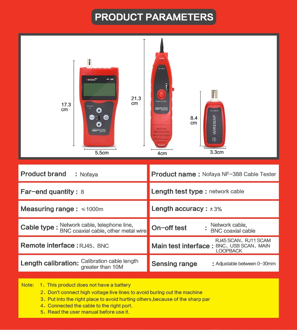 NOYAFA NF-388 монитор сети Ethernet Finder кабель локатора провода тестер трекер Tracer ЖК RJ45 RJ11 с байонетным коаксиальным разъемом USB телефон ящик для инструментов
