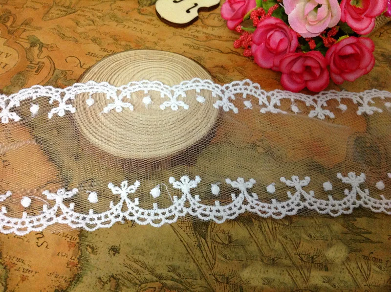 14 yard 7cm 2.75&quot wide ivory mesh tulle gauze scalloped embroidery tapes lace trim ribbon f7g8hx free ship | Дом и сад