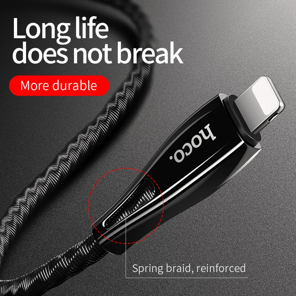 HOCO U56 стальная внешняя крышка USB для Lightning зарядный кабель металлический пружинный USB кабель для быстрой зарядки и синхронизации данных для iPhone X XS 8