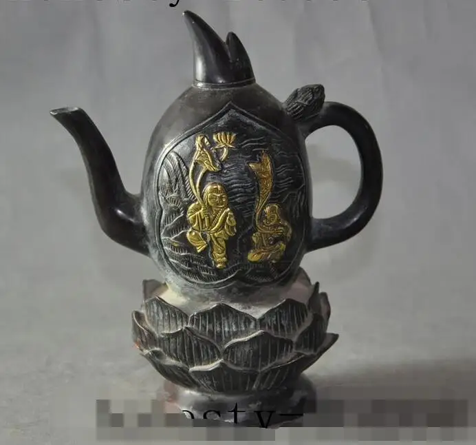 Китай китайский бронзовый свинка Лотос мальчик статуя Фантастические Рисовое