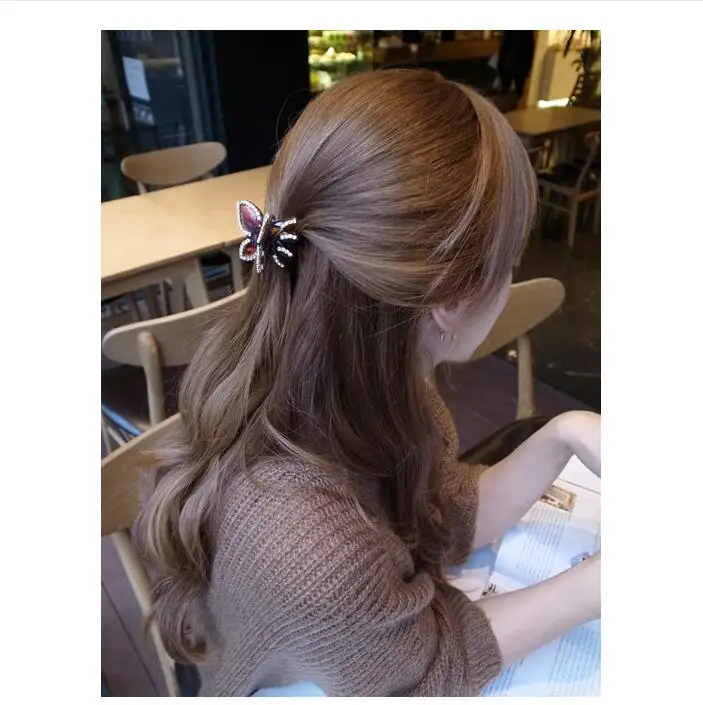 Hot Sale Women Butterfly rhinestone Hair Claws ladies Fashion Leopard Hair Clips Hair Female Girls Claws Hairpin hair Accessorie - Цвет: brown