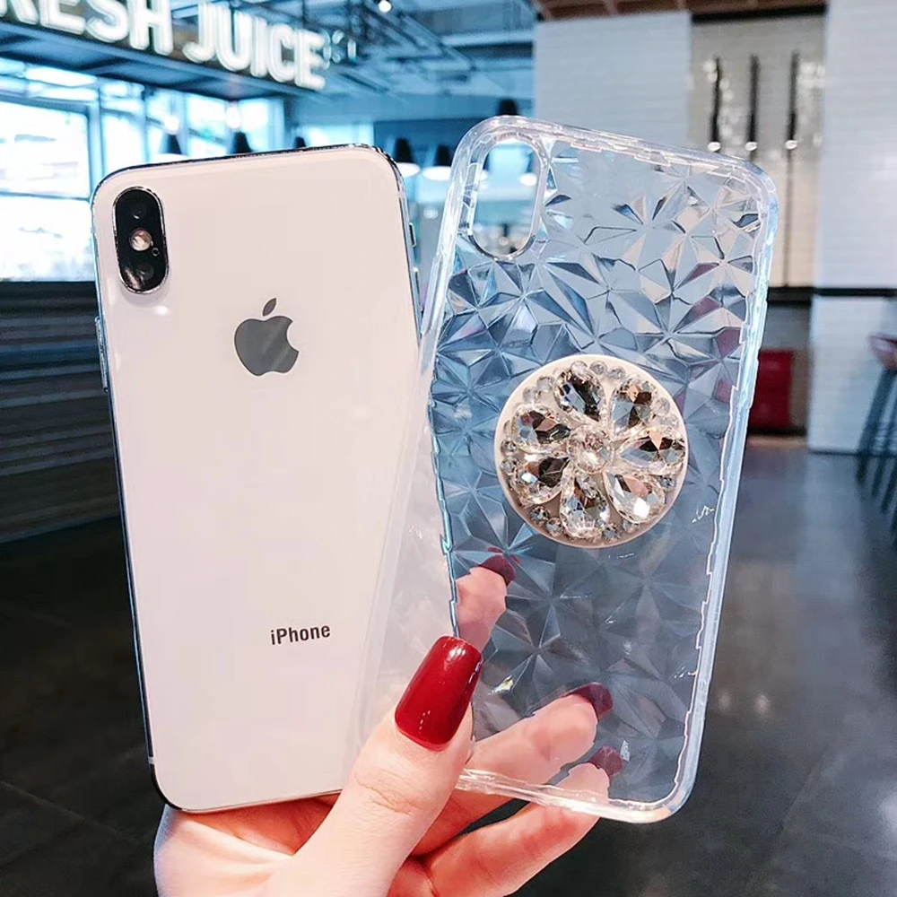 Luxury 3D Diamond Phone Cases For Samsung Galaxy Note 9 Transparent Silicone Cover Hidden Stand Holder Case |