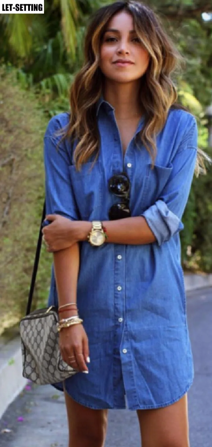 new fashion explosion models casual denim shirt with pockets slim elegant cowboy women S M L XL 2XL 3XL 4XL 5XL 6XL |