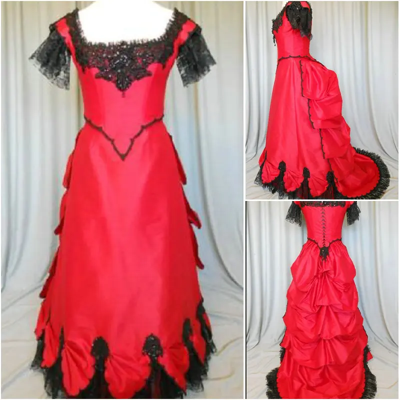 Historical!Customer-made Red 1800S Victorian dress 1860s Civil war Dress Theater Reenactor Costume Renaissance V-407 |