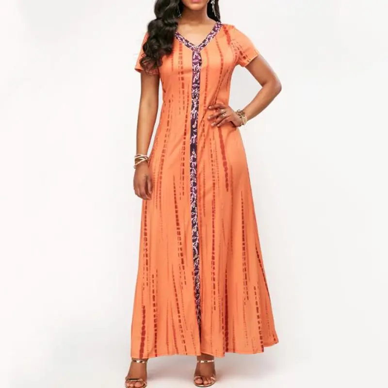 Summer Plus Size African Maxi Dress Women Ethnic Fashion Print Big Swing Street Casual Robe Elegant High Waist Blue Long Dresses | Женская