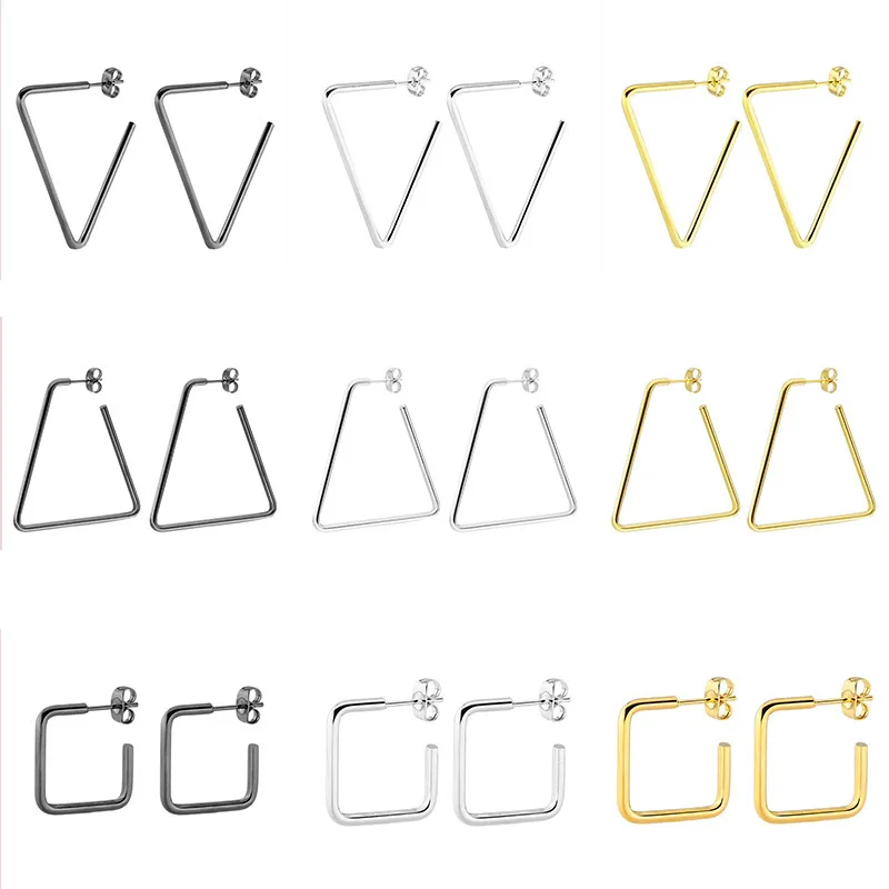 

Semitree 100% Titanium Steel Hoop Earrings Triangle Square Earring for Women Men Punk Party Decoration Fashion Jewelry Gifts