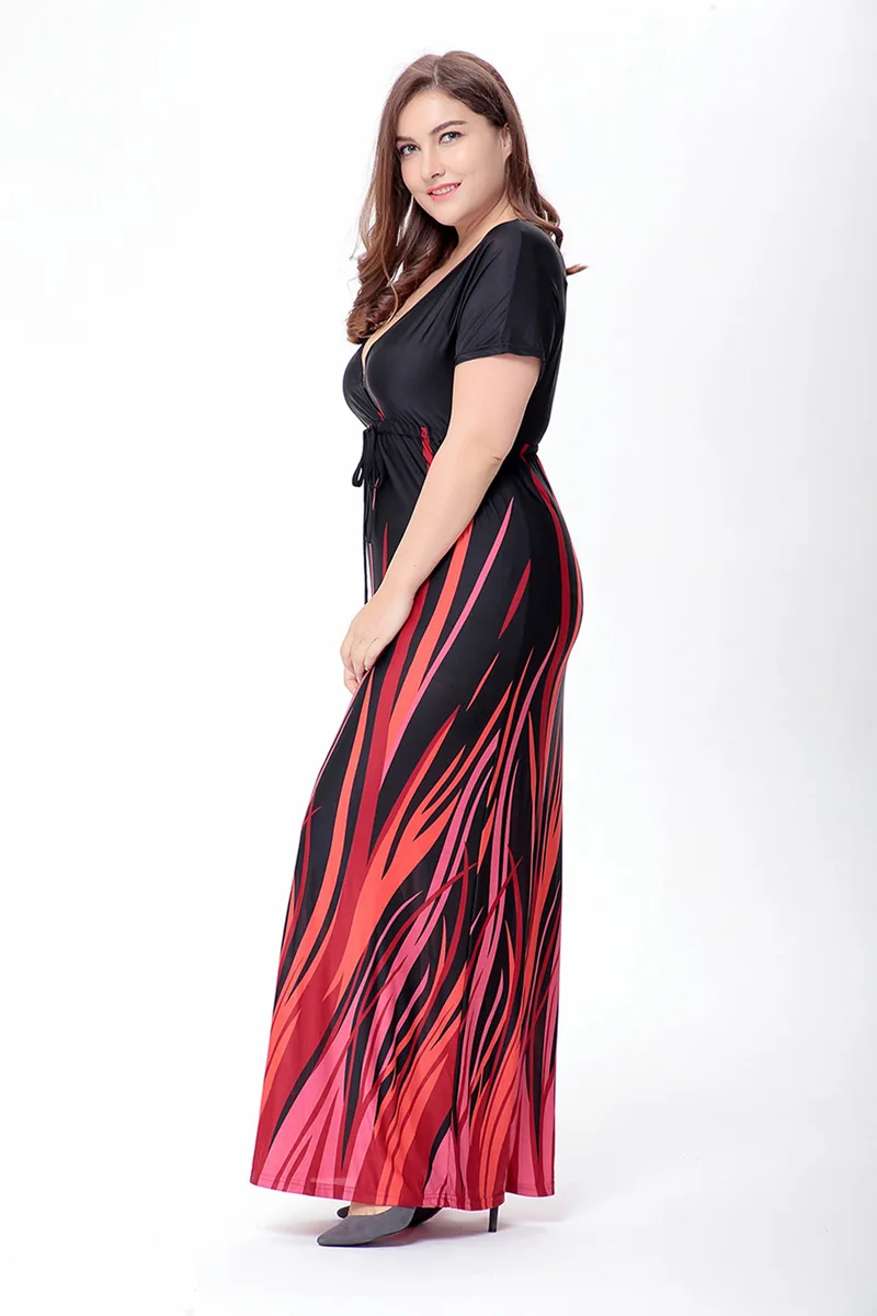 6XL женская летняя обувь Большие размеры DressesMaxi Элегантный Boho принт плюс размер