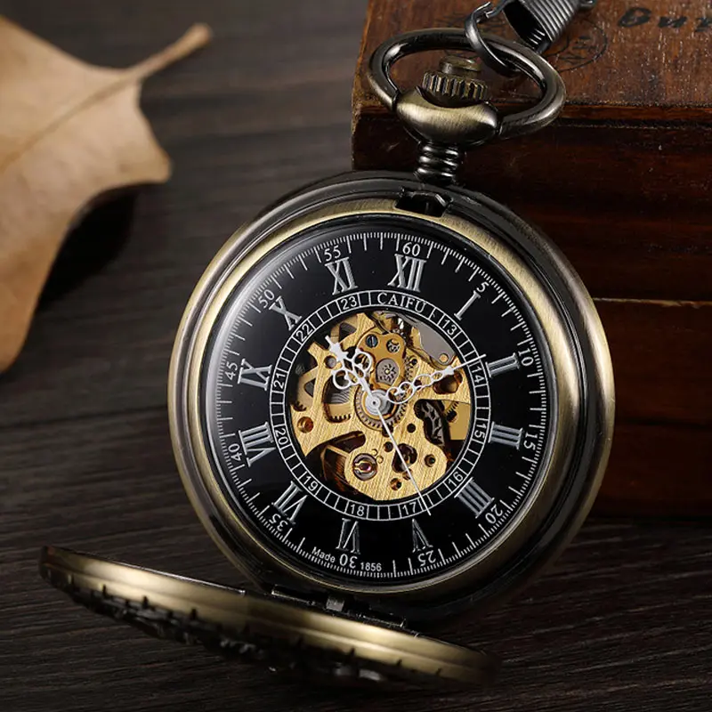 Vintage Bronze Hollow Horse Men Mechanical Pocket Watch Necklace Retro Carved Skeleton Steampunk Fob Hand With Roman Gift | Наручные часы