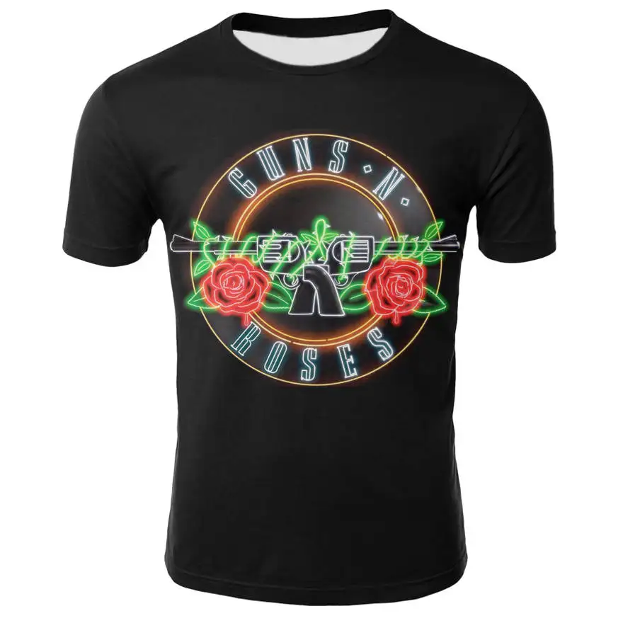 Футболка с принтом "Розы и Пистолеты" топы группы Guns N Roses одежда футболки