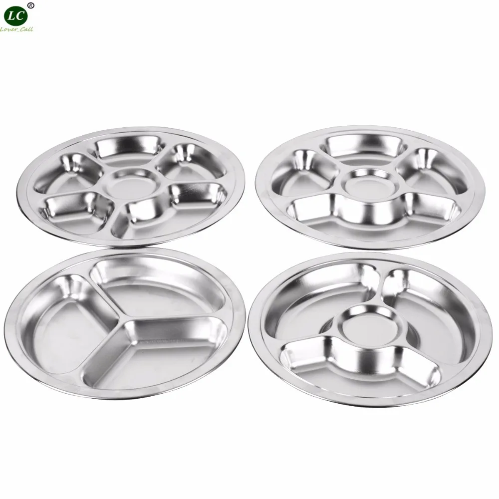 

Dinner Plate Grid Plate 28cm Stainless steel Fast Food Dish Pan thickening Plate fast food Dish Dinner Plate Metal