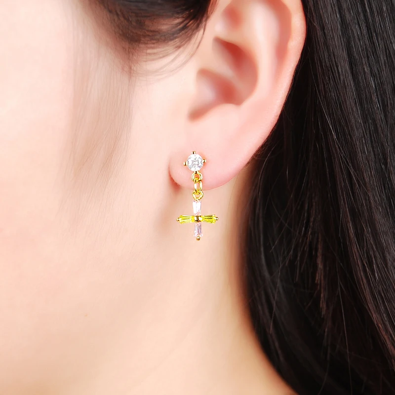 Женские золотые серьги гвоздики с фианитом 24 к|cz stud earrings|brand earringsfashion earrings |