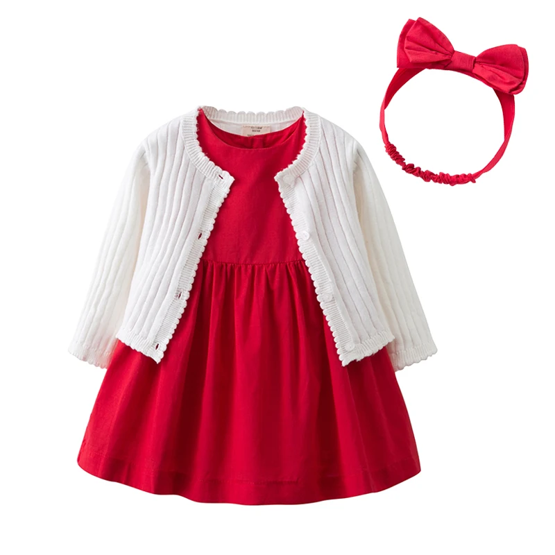 

Red baby dress Briefs Headband Cardigan New Infant Girls Clothes set vestido infantil Princess 1st Birthday
