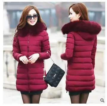 wine red 2 7XL, зимнее пальто для женщин, длинное, с хлопковой подкладкой, пуховики для девушек, с капюшоном, Красного размера плюс, свободные пальто, красочные, с меховым воротником, LZ916 - Цвет: wine red 2
