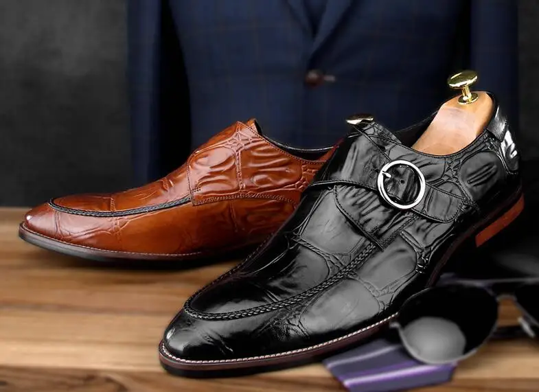 Loafers men's shoes smart casual summer moccasins genuine leather buckle sewing plaid Stone Pattern formal business oxfords | Обувь