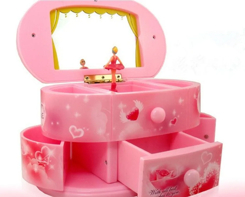 Музыкальная шкатулка для макияжа коробка хранения ювелирных изделий розовая