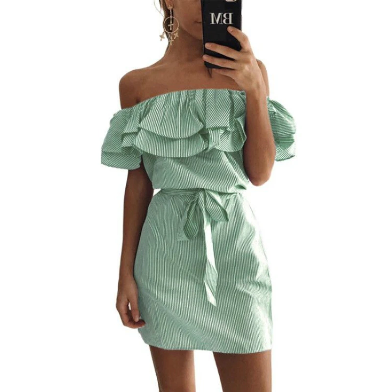 4 colour 2017 Summer Fashion Women's New Striped Dresses Sexy Ruffle Dress Casual Style Comfortable Pretty Canonicals 10 | Женская