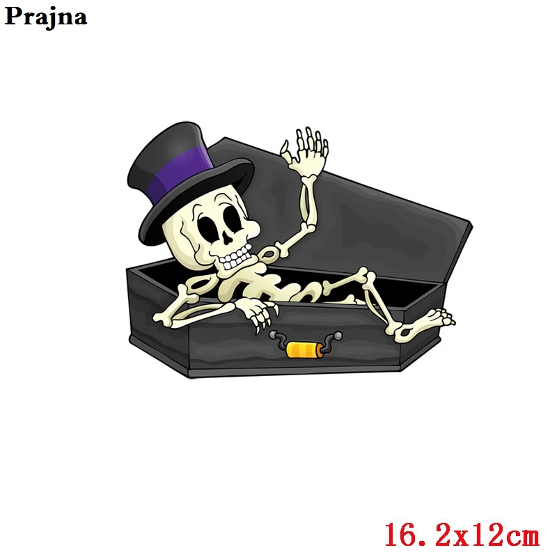 Prajna панк череп нашивки Роза вулканическая теплопередача железа на передачи в полоску на одежду пальто джинсы DIY Аппликация для одежды - Цвет: Антикварный цинк