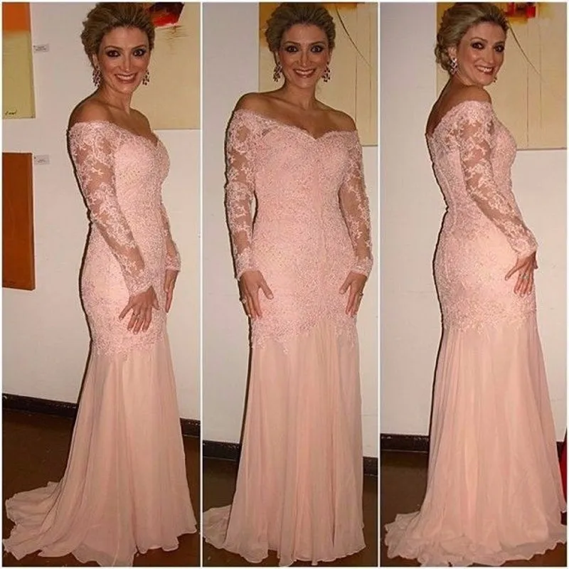 Vestido Де Феста 2017 Элегантный С Плеча Кружева Шифон Розовый Вечернее Платье Sexy