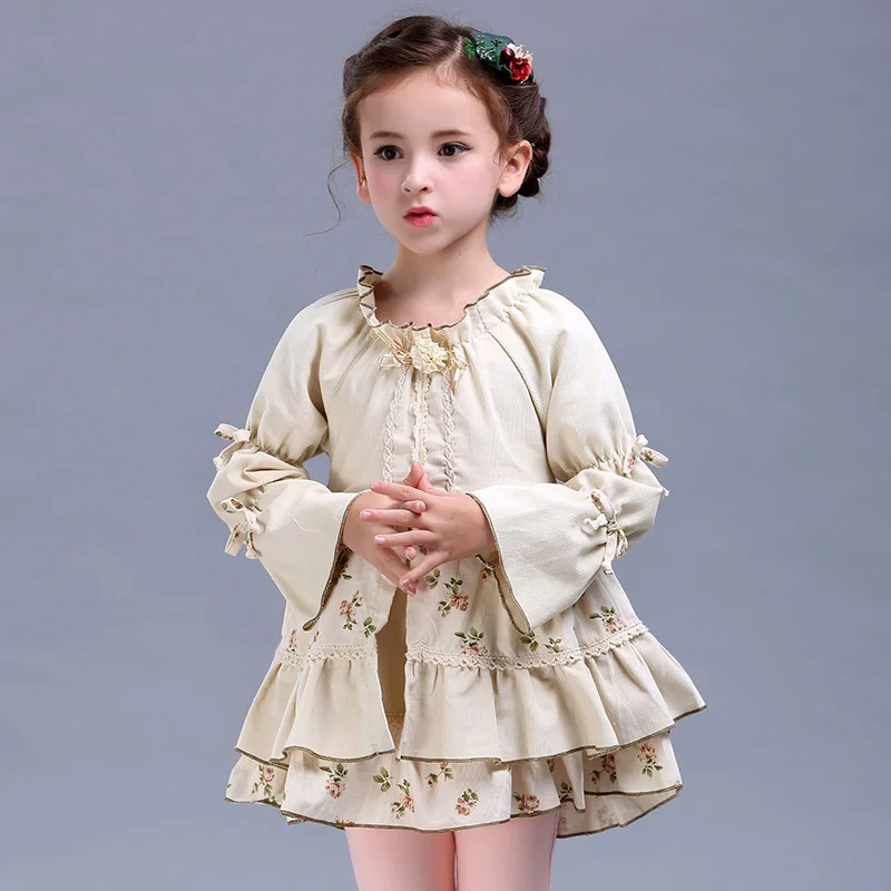 2017 Платья для девочек в европейском стиле детская Костюмы одежда с длинным