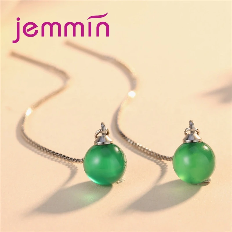 

Elegantment Style New Fashion Black/Green/Red Bead 925 Sterling Silver Earring Line Box Chain Woman Girls Favorite Gift