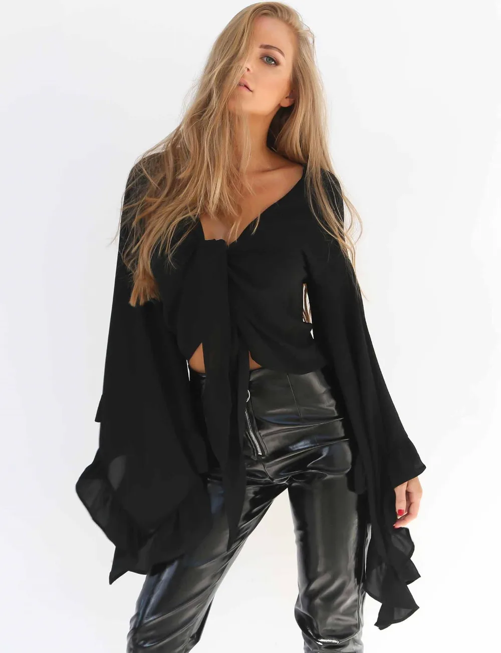 Летняя Стильная белая Шифоновая Блузка Свободный Топ Женская рубашка