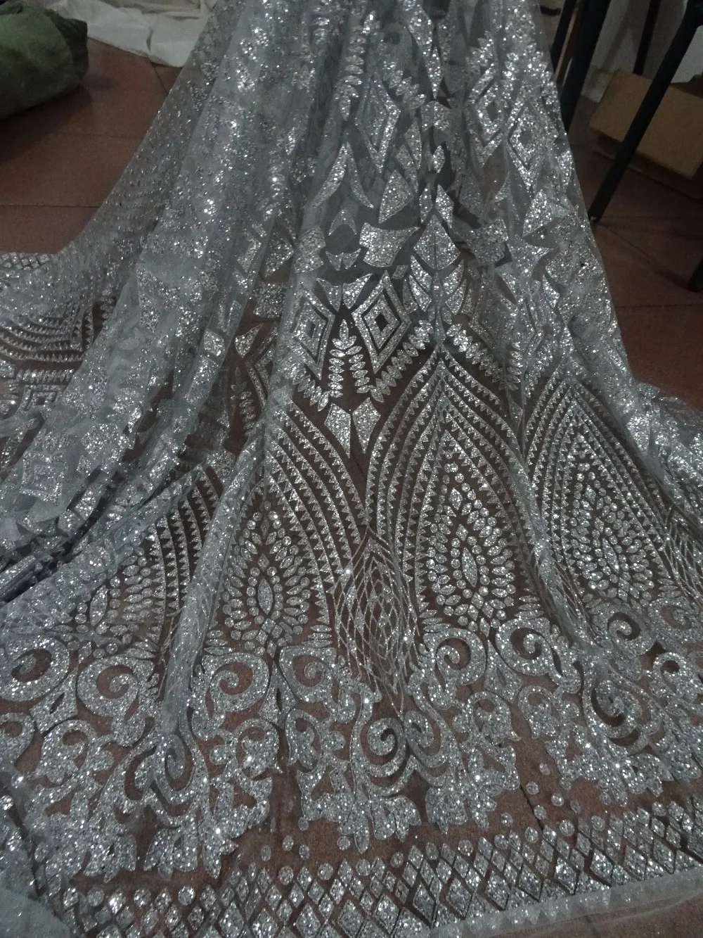 fashion ZH-42088 african glitter lace fabric for party dress 5yard/lot embroidered tulle with glued | Дом и сад