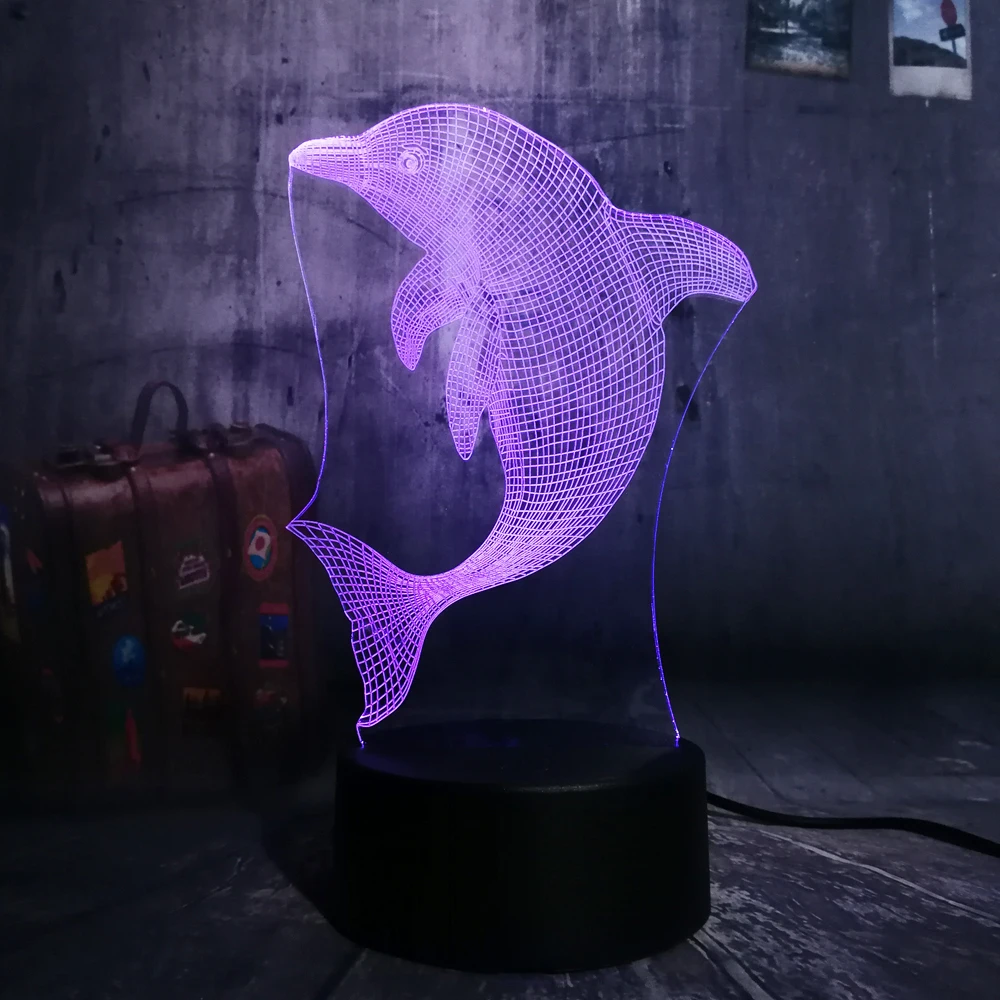 Новая детская Рождественская лампа милый прыгающий Дельфин 3D светодиодный