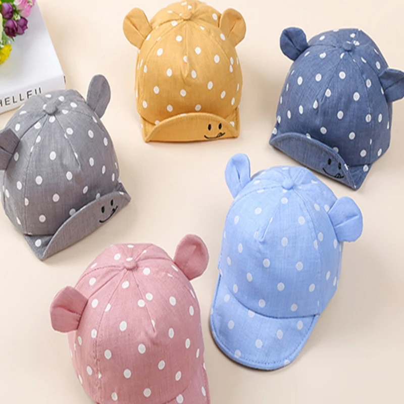 

Baby Sun Hat Cap Cotton Summer Beach Striped Brim 8-20 Months 5 Colors Choose Bucket Hat Children Smile Print Baby Girl