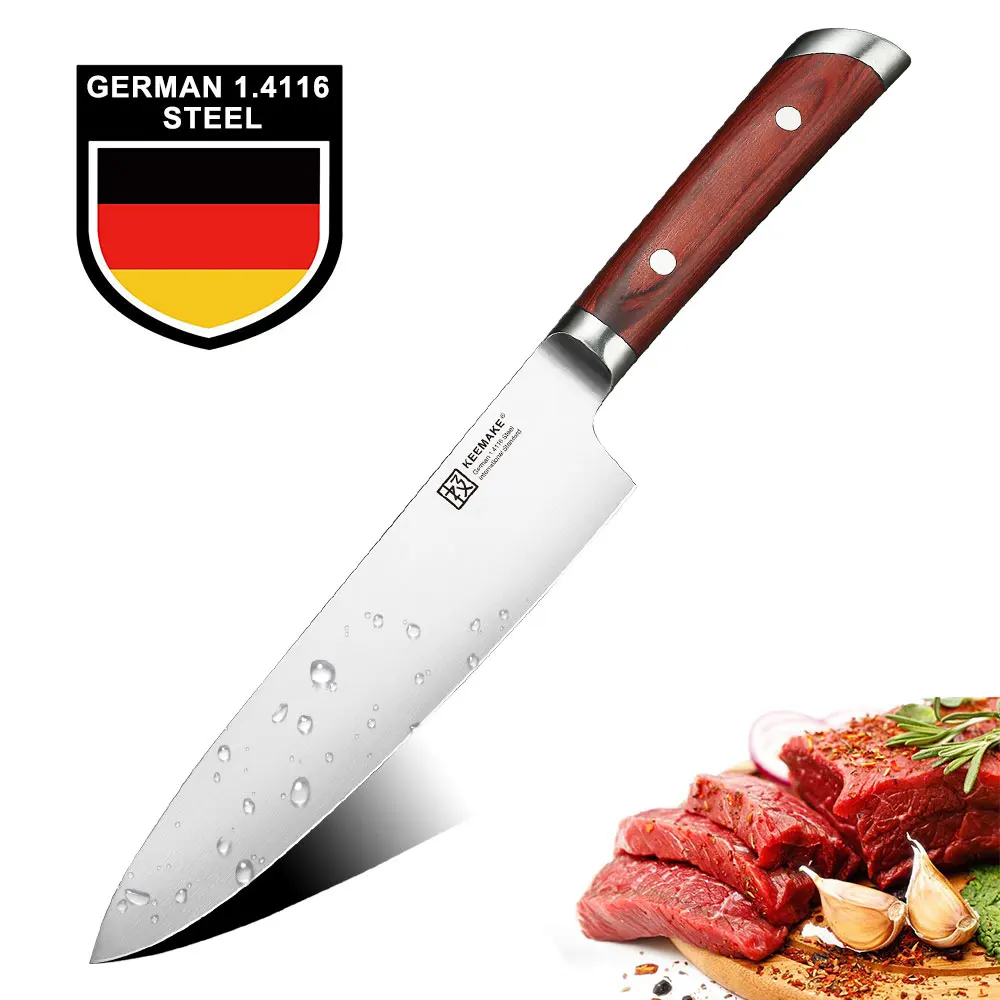 

KEEMAKE 8" inch Chef Knife Kitchen Knives German 1.4116 Steel Sharp Blade 58HRC Strong Hardness Color Wood Handle Cutter Tools