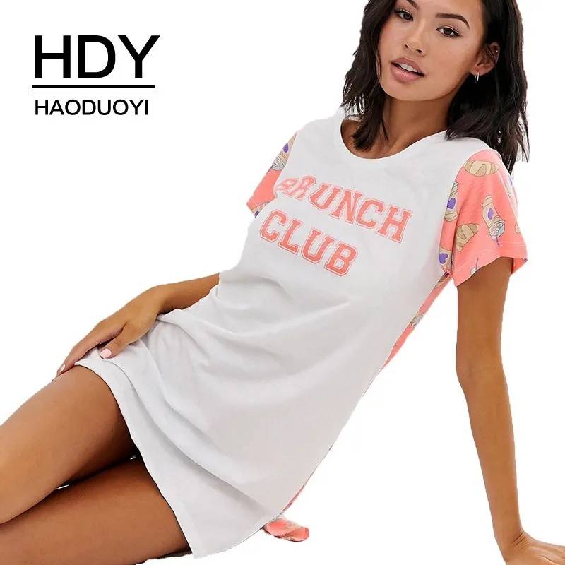 HDY Haoduoyi/Новинка года; модная простая Ночная рубашка в стиле пэчворк с принтом; Повседневная Милая свободная футболка; мини-платье