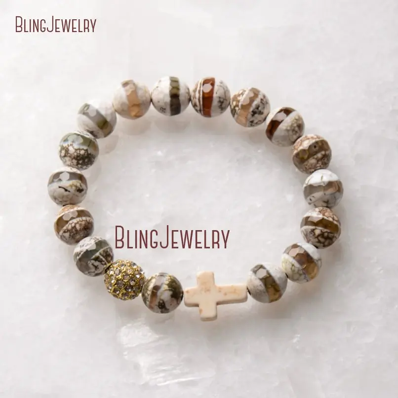 Браслеты Boho Chic Dzi белые бирюзовые браслеты с крестом BM20130|cross bracelet|bracelet bracelethowlite