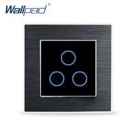 3 gang 1 way light touch switch wallpad luxury wall switch aluminium satin metal panel 1 gang touch switch 110v 220v module