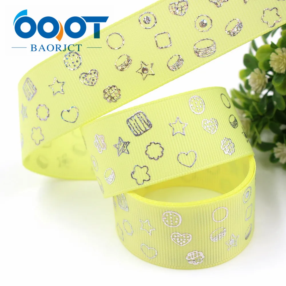 OOOT BAORJCT I-19326-817 10yards 25mm laser Silver geometric Printed grosgrain ribbon DIY handmade headdres wedding gift wrap | Дом и сад