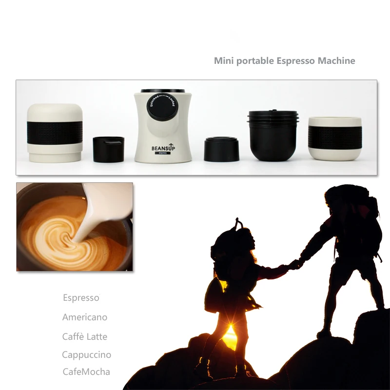Italian Coffee Machine Portable Manual Espresso Outdoor Travel Maker 8Bar Hand Pressure White | Бытовая техника