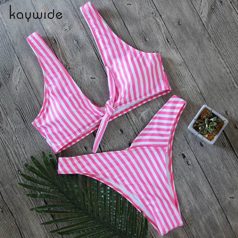 Hot Sale Two Pieces Swimwear Female Swimsuit Sexy Pink &amp White Striped Beach Bikini 2018 |