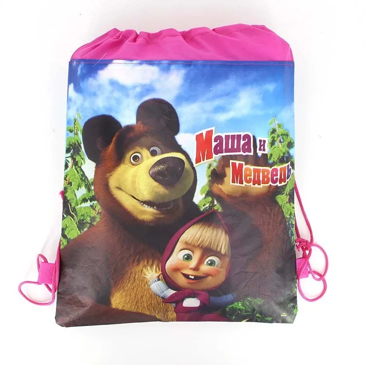 Bags-4-1pcs 1 шт., сумка на шнурке с изображением Маши и медведя для девочек, дорожная посылка для хранения, школьные рюкзаки с героями мультфильмов, детские подарки на день рождения - Цвет: Bags-4-1pcs