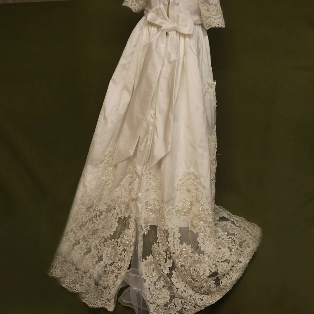 Кружевное платье трапеция с круглым вырезом однотонное|baptism gowns|lace formalbirthday years |