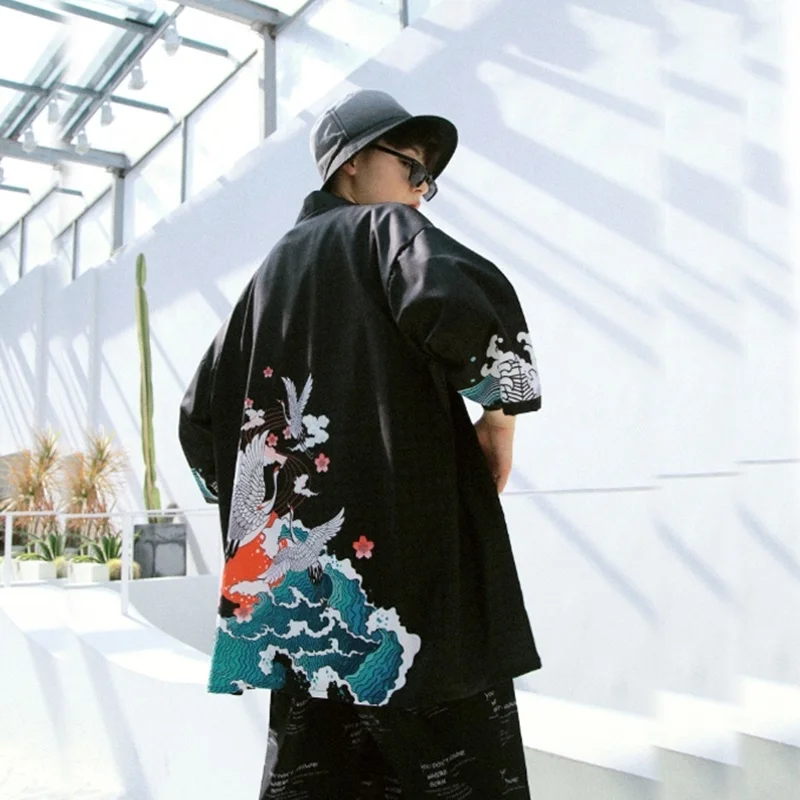 Кимоно кимоно Yukata черно белое в стиле бохо для мужчин японское каратэ FF2106