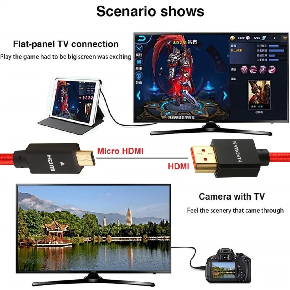Micro HDMI к кабель высокоскоростной штекер для мужчин 3D 4K 1080p видео свинец планшета