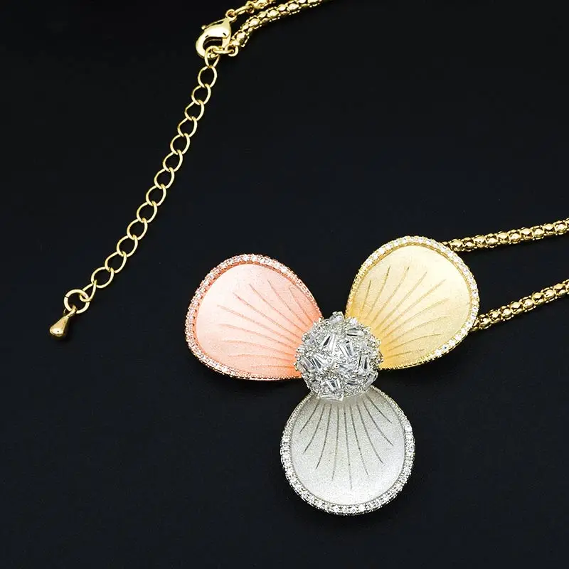 ModemAngel Elegant 3 Tone Gold Flower Earring Necklace Jewelry Set for Women Engagement Wedding Party Gift Fashion | Украшения и
