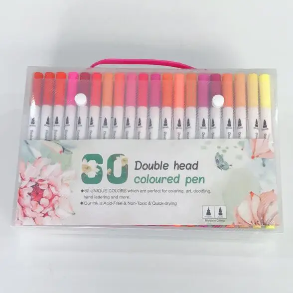 60 colors 100 цветов, двойная головка, рисунок граффити, кисть для рисования, маркер, ручка, Цветной Художественный двойной наконечник, набор ручек Marcador Caneta, канцелярские принадлежности - Цвет: 60 colors