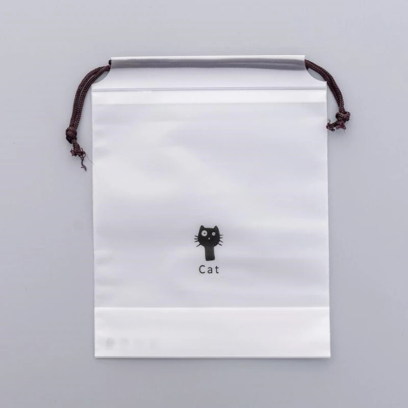 S 20x16cm Cartoon Black Cat Drawstring Storage Bag Travel Transparent Waterproof Bag Clothes Towel Underwear Cosmetic Classification - Цвет: S 20x16cm