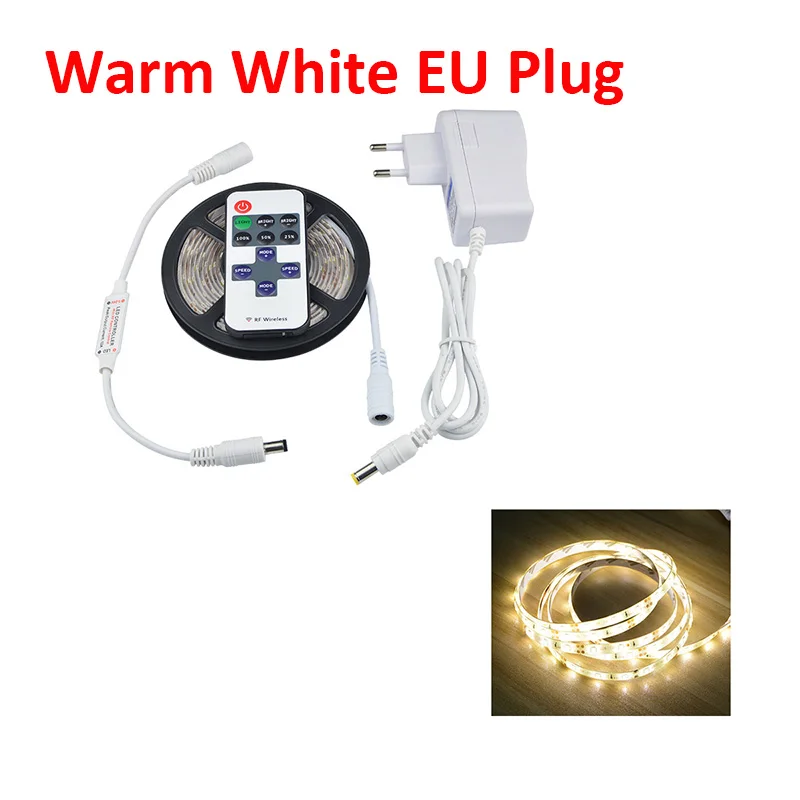 EU Plug Warm White Светодиодные с регулируемой яркостью с РЧ пультом дистанционного управления 220 В 110 в EU US power Plug кабинет свет кухня освещение 12 В водостойкая лампа 1-5 м - Цвет: EU Plug Warm White