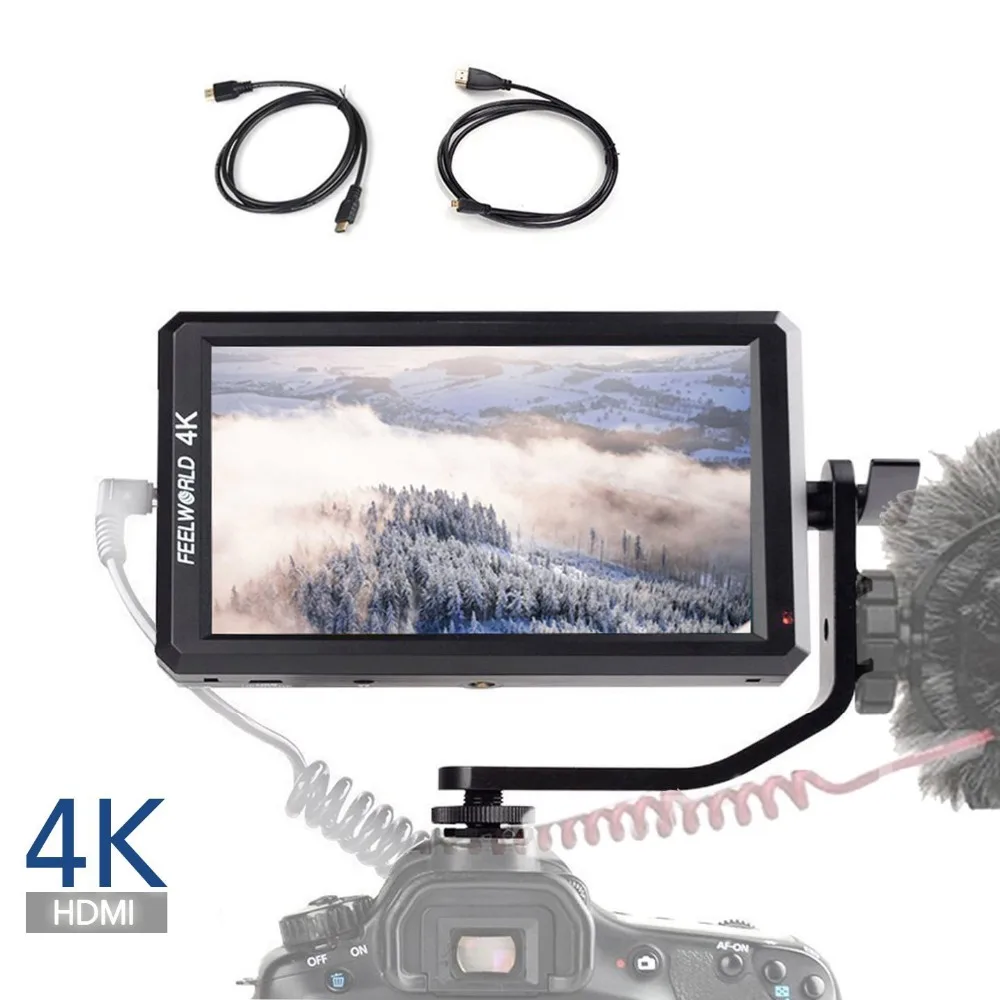 5,7-дюймовый Full HD монитор Feelworld F6 для прямого эфира, с рычагом наклона, 4K, HDMI-вход, DC, мощность 8 В для беззеркальных камер DSLR