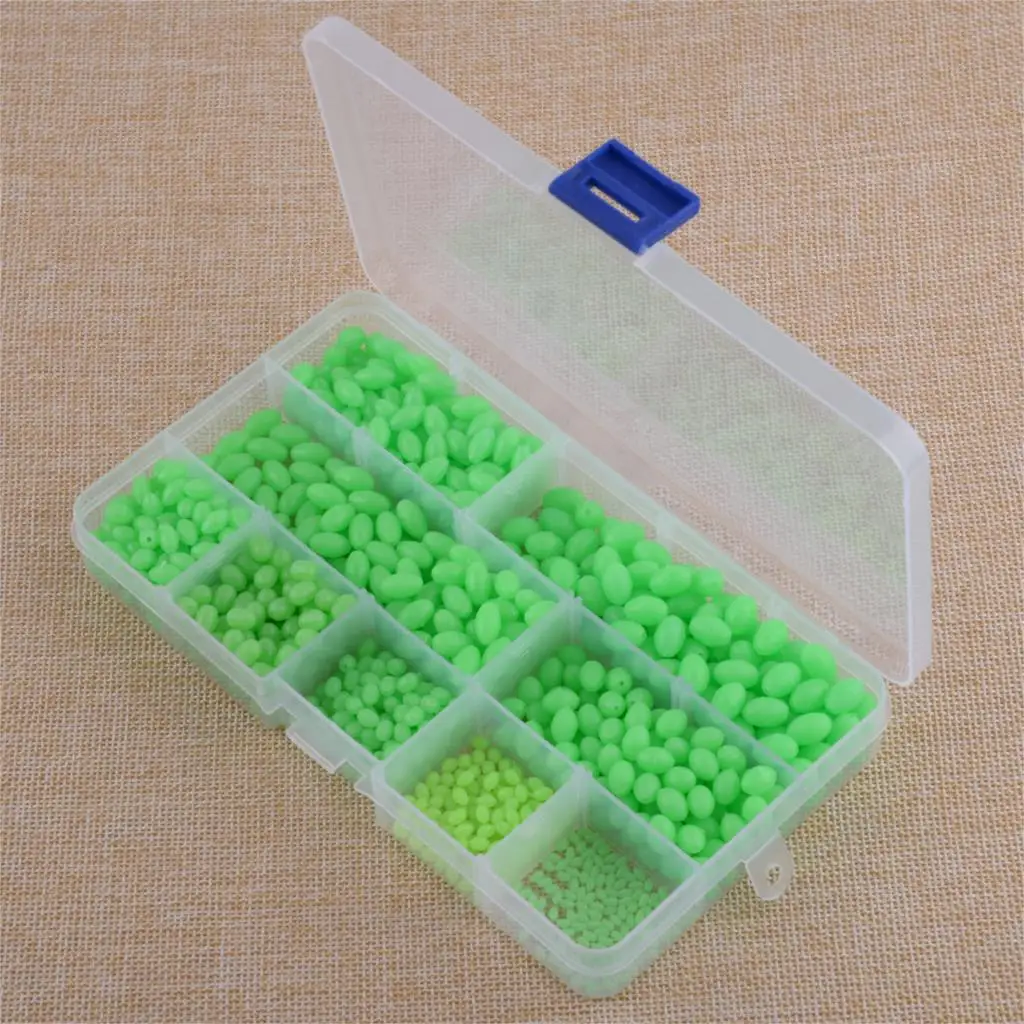 

LETAOSK New 900pcs/Box Green Plastic Oval Luminous Sea Fishing Soft Lures Night Glow Floating Beads