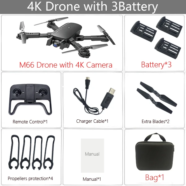 4K 3B Bag Black LAUMOX M66 Радиоуправляемый Дрон с камерой 4K широкоугольный оптический поток позиционирования жестов фото Wi-Fi FPV складной Квадрокоптер Дрон Vs E58 - Цвет: 4K 3B Bag Black